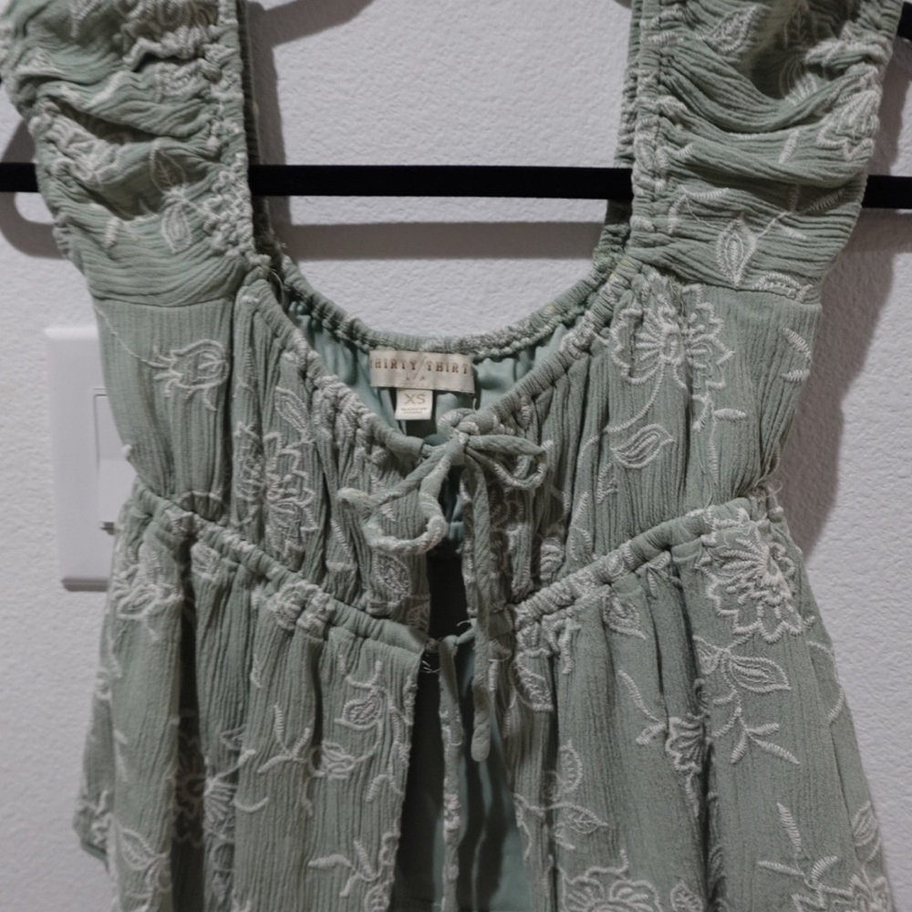 Free People Sage Embroidered Blouse